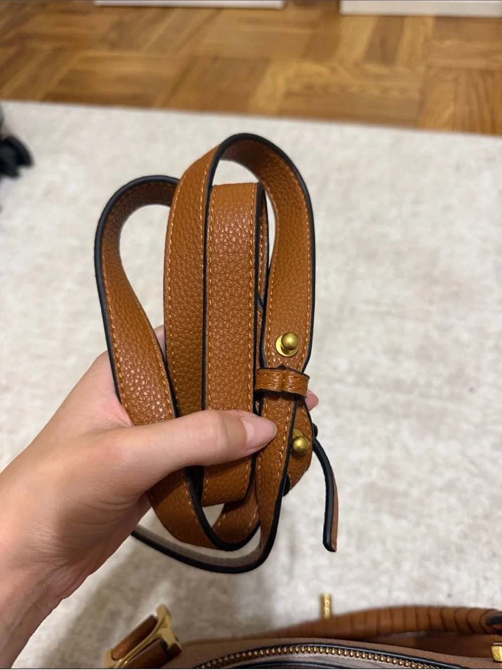 Chloe Marcie Leather Satchel Bag in Tan